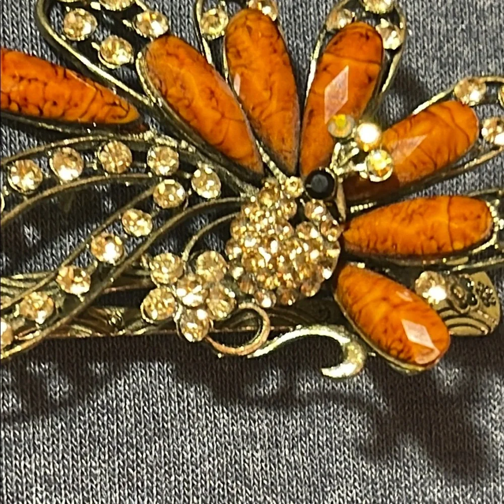 Vintage Gold and Brown Peacock hair clip